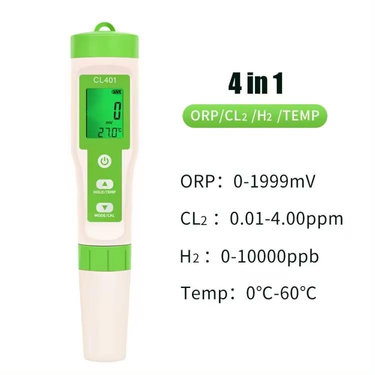 5 In 1 Chlorine Meter PH/CL2/H2/ORP/Temperature Meter Water Quality Tester for Pools Drinking Water Aquarium Aquaculture
