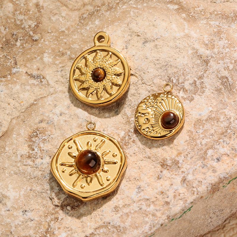 Stainless Steel Oval Star Tiger Eye Stone Pendant Jewelry