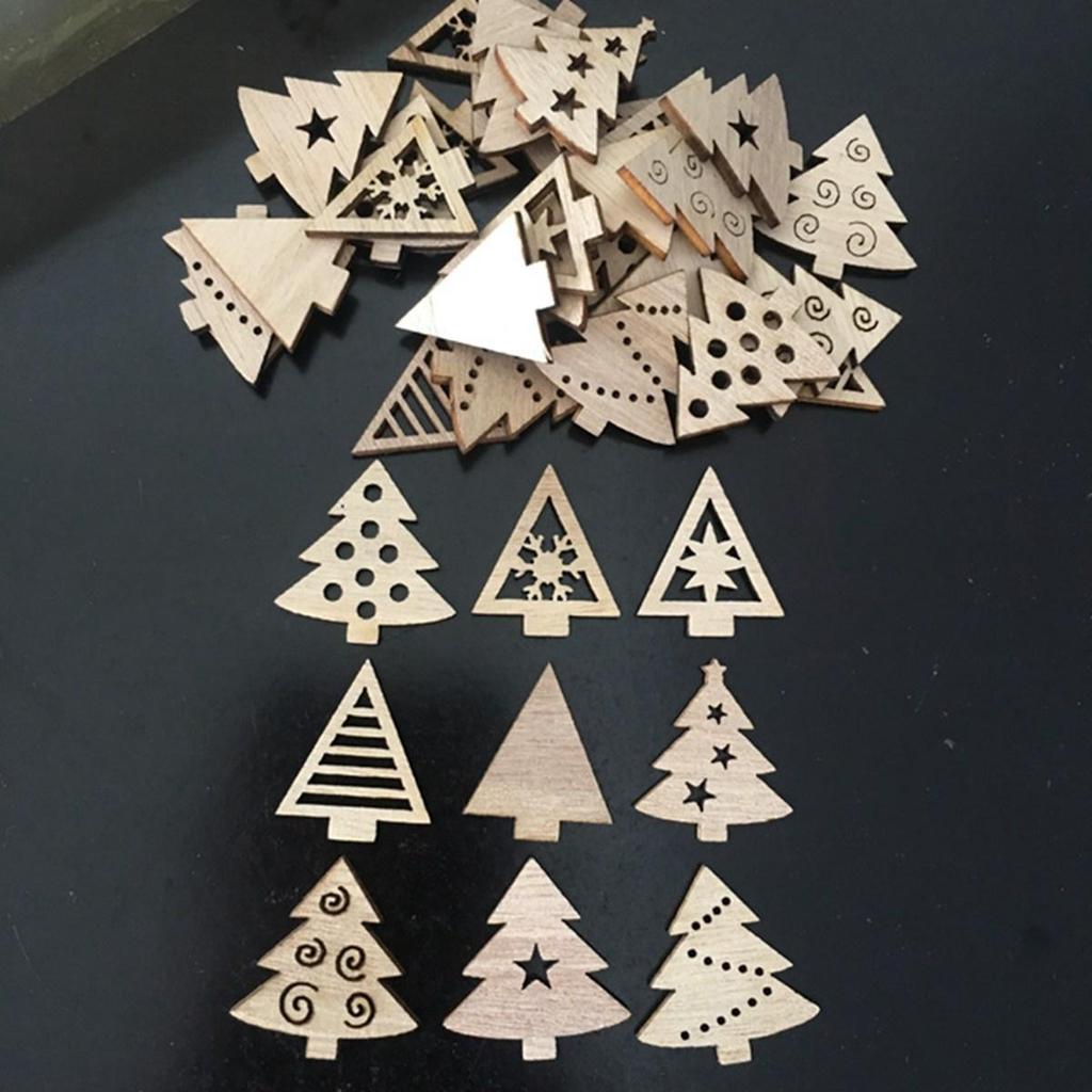 50Pcs Christmas Tree Wood Ornaments Cartoon Card DIY Party Decoration Santa Claus Snowflake Home Craft Supplies