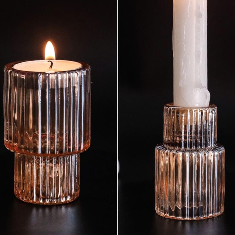 Vertical Stripe Candle Holder Clear Glass Candle Holder Tea Light Holder Centerpiece for Weddings Restaurant Parties