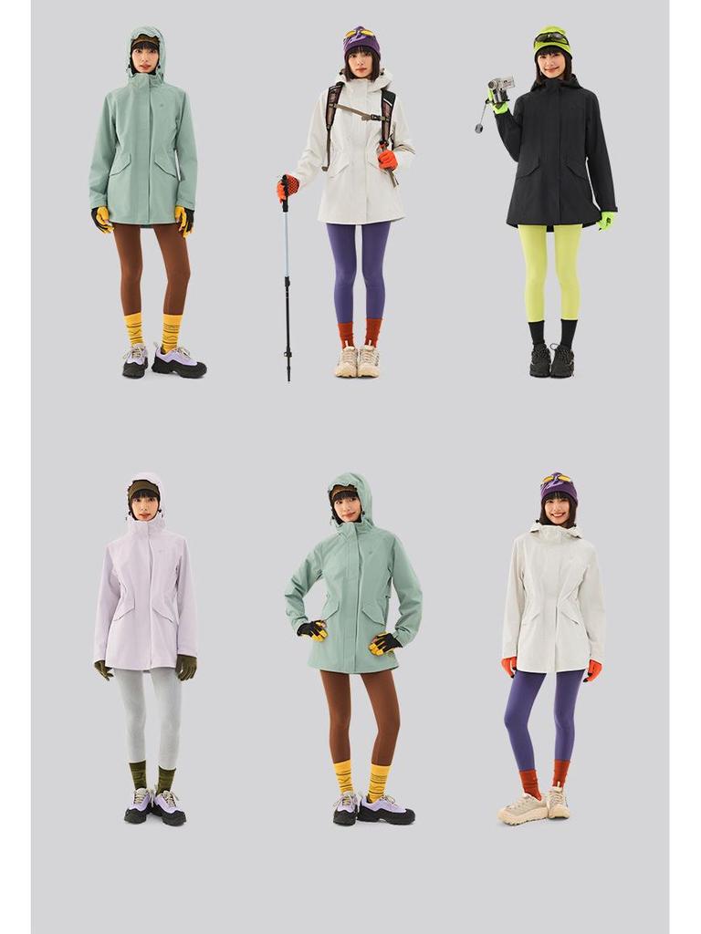 Women's Mid-Length Windproof Waterproof Shell Jacket - Autumn/Winter Outdoor Exploration, Waist-Cinched, Plus Velvet, Single-Layer.