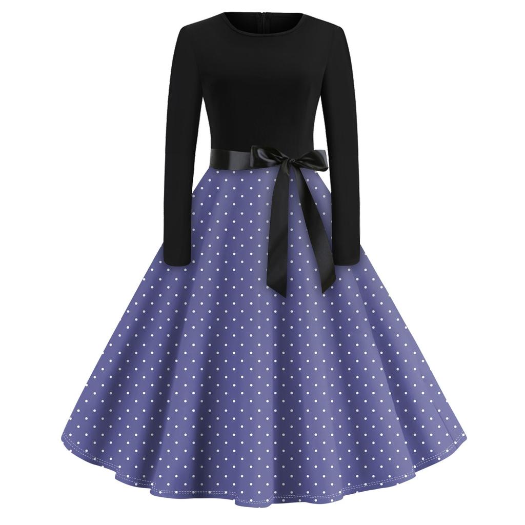 Women's Vintage Geometry Printed Long Sleeve Round Neck Plus Size Evening Prom Dresses