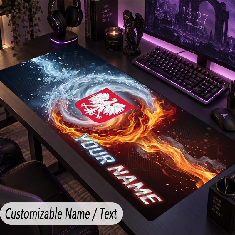 Custom Text Big Mousepad, Extended Desk Pad For Laptop Work GamePoland Football