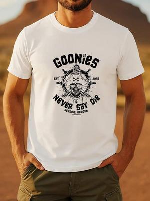 Vintage Unisex Goonies Never Say Die Retro Piraten-T-Shirt mit Totenkopf- und Knochenmotiv
