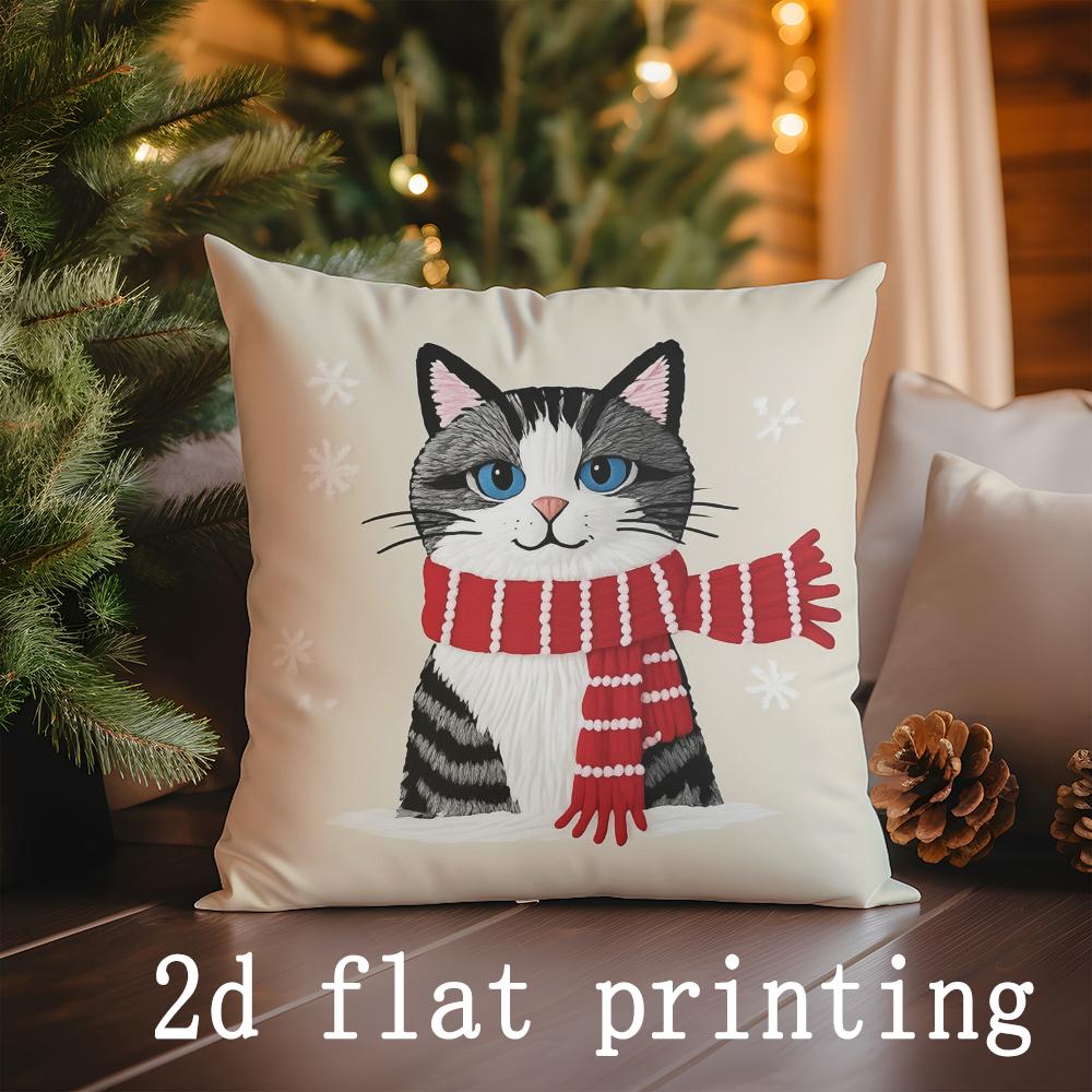 Home Decor Christmas Cat Pattern Pillow Covers Suitable For Sofa Bedroom Car Pillow Cover Cushion Rectangular Back Cushion
