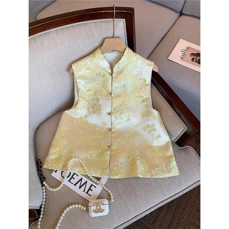 Retro jacquard stand-up collar sleeveless vest women's spring and autumn improved vest