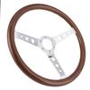 15in 6 Hole Steering Wheel Retro Mahogany Wood Grip Stainless Steel Spoke with Horn Cover Cable
