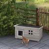 Wooden Outdoor Cat House, Elevated Cat Shelter Kennel, Pet Play House with Openable Top, Asphalt Roof, Window, Grey