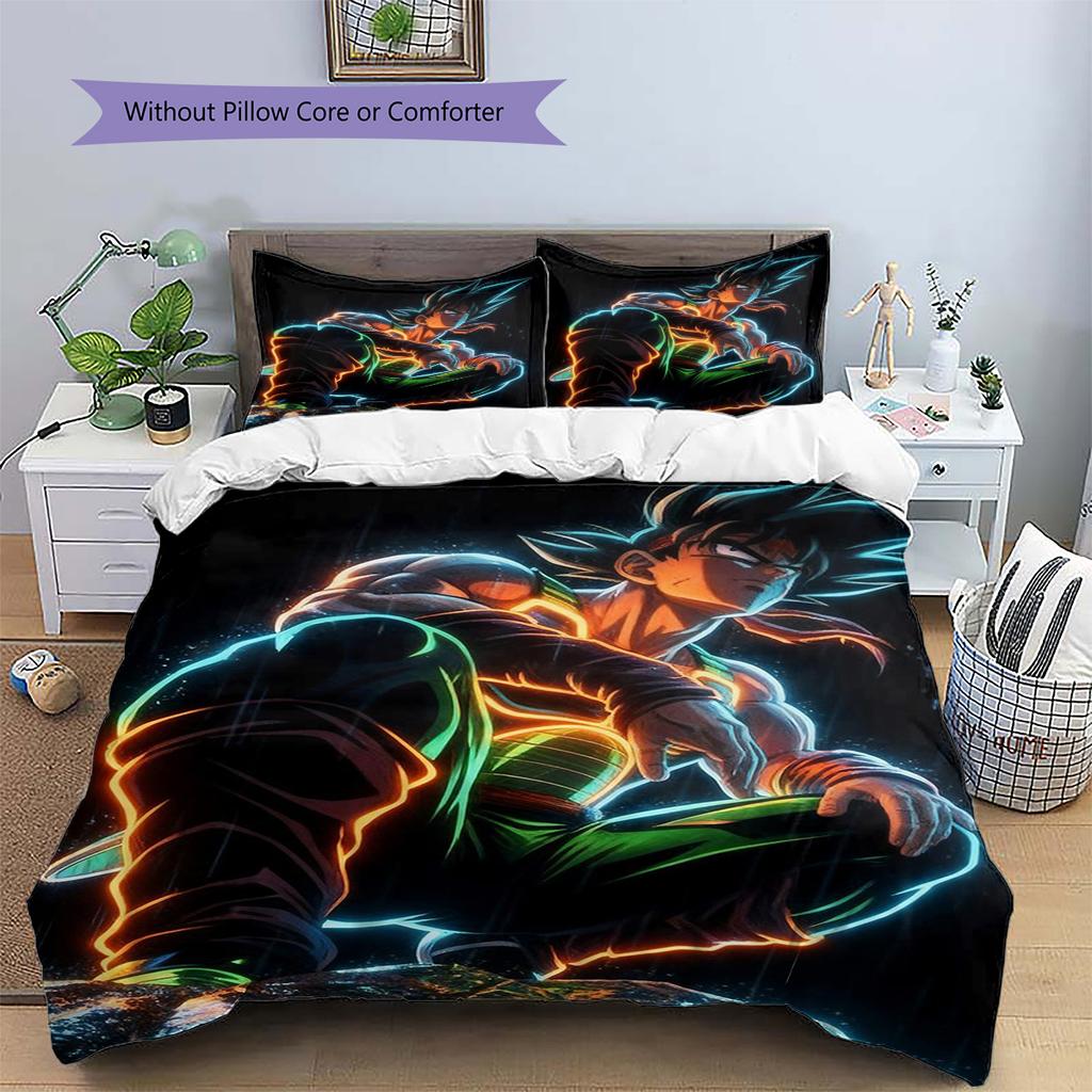 Goku Patterned Pillowcase & Duvet Cover Set Anime Hot Trend Bedding for Bedroom Decoration Holiday Gift for Fans.-TING