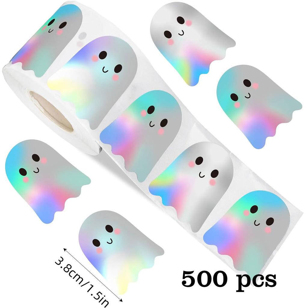 Holographic Laser, Halloween, Alien, Ghost Graffiti Stickers, Festival Parties, Sealing Decoration Stickers, 3.8cm, 500pcs/roll