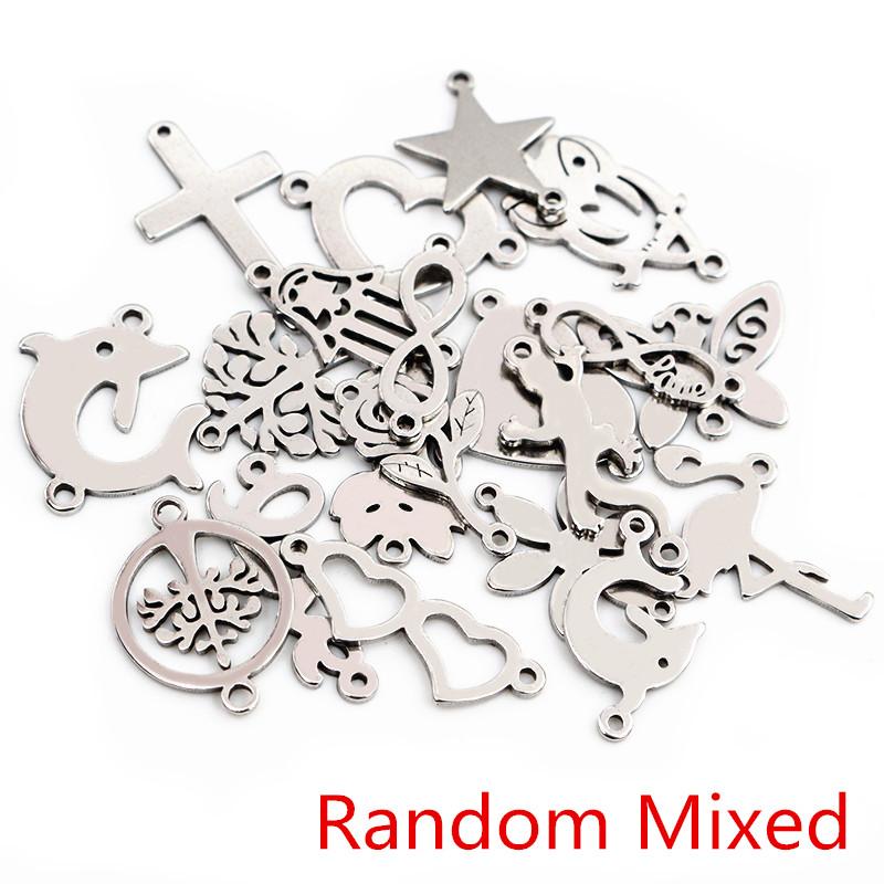 20pcs No Fade 316 Stainless Steel Double Loops Star Tree Heart Cute Charms Pendant DIY Jewelry Findings for Necklace Bracelet