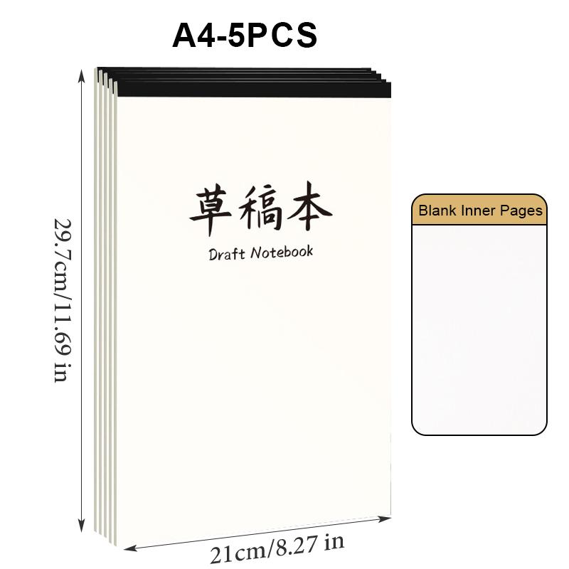5pcs A4 Notebook,Blank Inner Pages,36 Sheets/72 Pages/Book,Suitable For Student Learning,Scratch Paper,Thin Draft Notebook