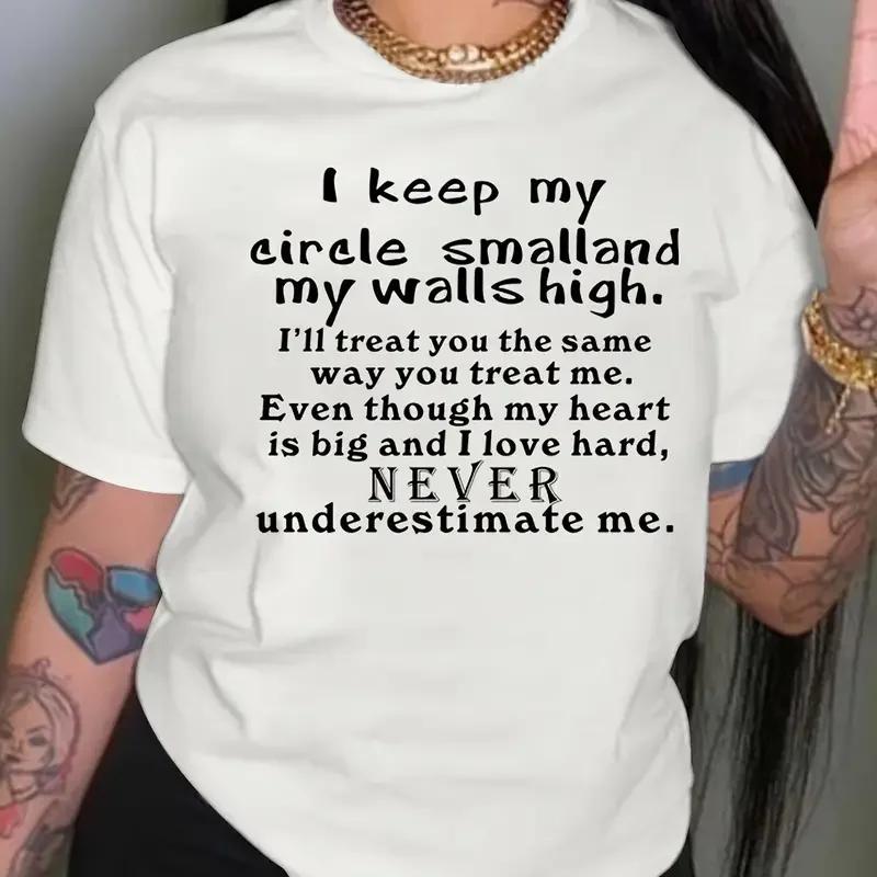 Letter Print Crew Neck T-shirt Casual Short Sleeve Drop Shoulder Top Women's Clothing Fashion Aesthetic T Shirt Lady Tees