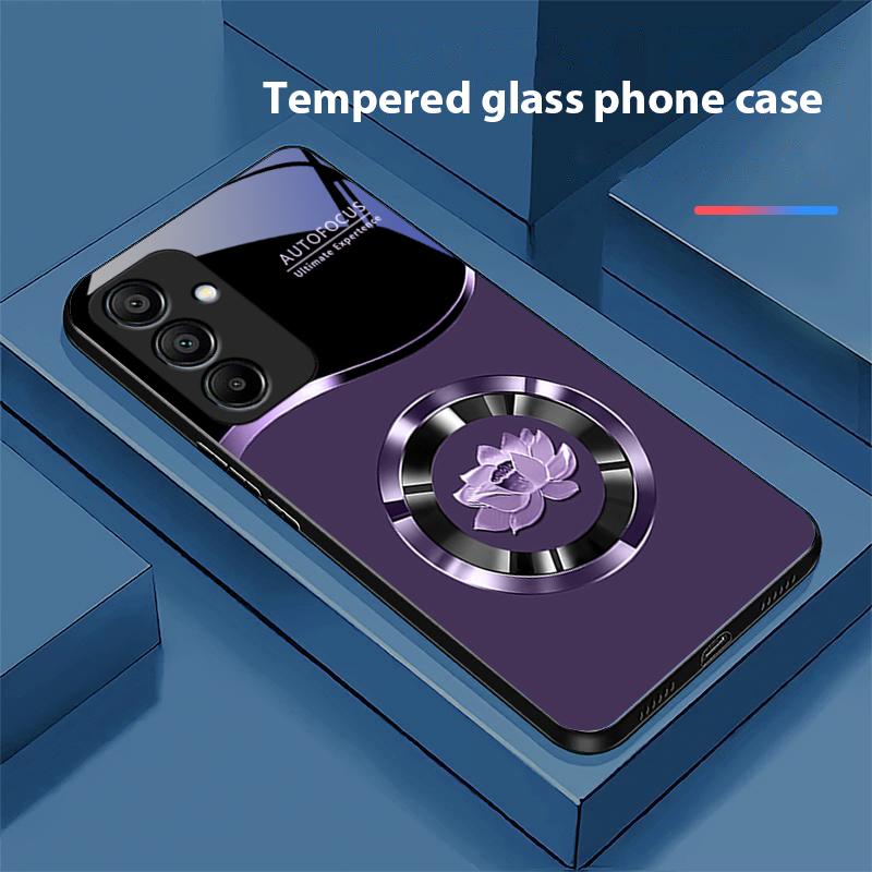 Circle Lotus Gold For Samsung Galaxy A15 5G 54 4G 51 50 24 35 90 71 12 51 53 52S 80 22 34 Black Tempered Glass Phone Case