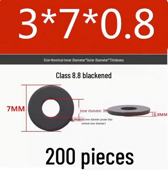 Blackened Flat Washer Gasket - Grade 8.8, Sizes M3 to M24