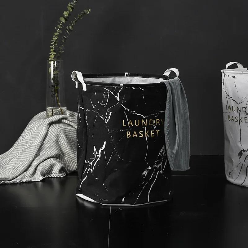 Marbling Laundry Storage Baskets Folding Dirty Clothes Storage Buckets Household Waterproof Sundries Toys Organizer Barrels