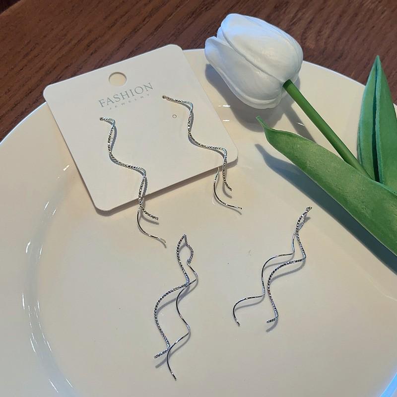 2025 Autumn/Winter New Wave Tassel Earrings: Slim-Face Design, Light Luxury Fashion серебряный