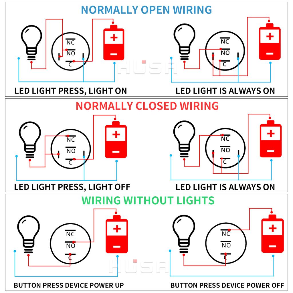 12/16/19/22mm Black shell Push Button Switch Metal Waterproof Latching Momentary LED Light Car Engine Power Switch Blue Red HUSA