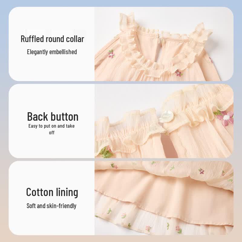 ASK JUNIOR Girls' Summer Sleeveless Halter Princess Mesh Dress