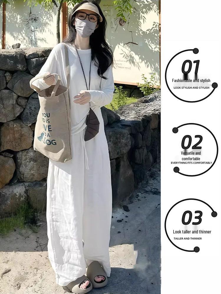 Women's White Cotton Linen Wide-Leg Pants - Slimming, Lightweight, Ice Silk, Casual Spring/Summer 2026