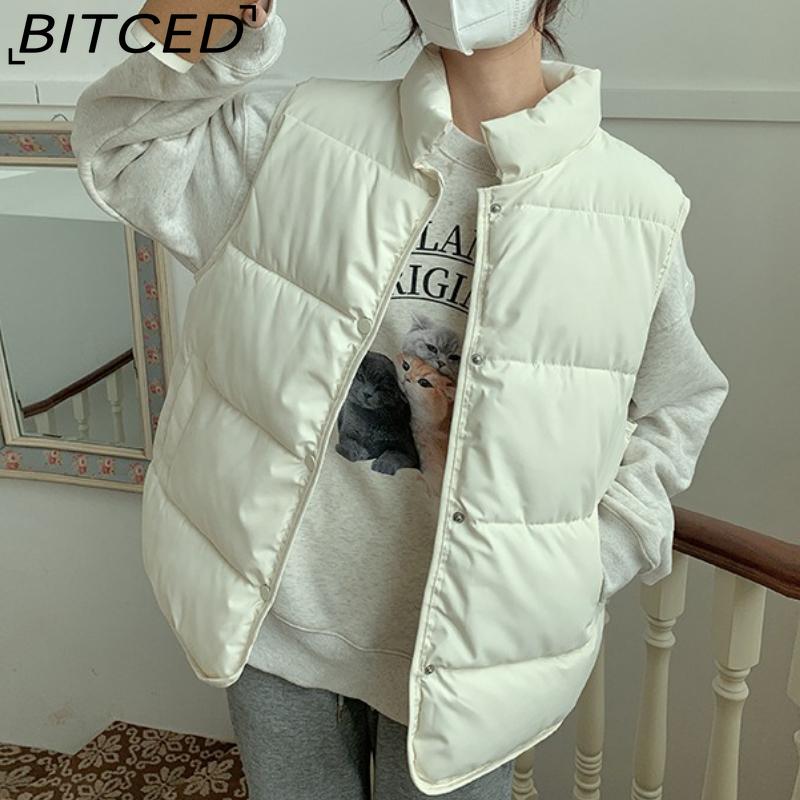 BITCED Down-Filled Cotton Vest for Women Stand-Up Collar, Short-Length Autumn/Winter Loose-Fit Cotton Jacket Lightweight Vest Outerwear