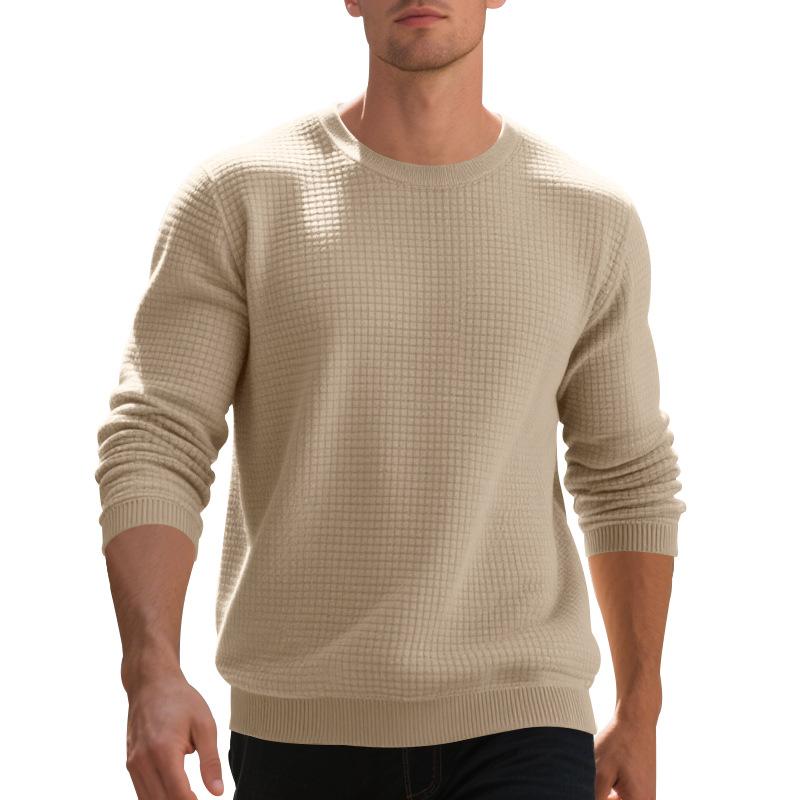 Loose-fit casual men's minimalist sports jacquard small check round-neck long-sleeved sweatshirt