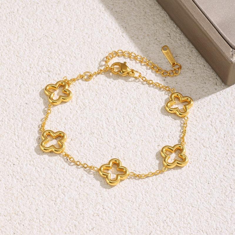 Gold 4-Leaf Clover Women Bracelet, SS No Tarnish Nickel-Free Sweat & Water Resistant, Salt Spray Report, Factory