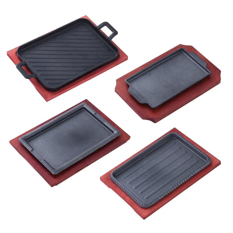 Commercial Iron Plate Barbecue Iron Plate Circular Barbecue Pan Rectangular Korean Steak Barbecue Fish Plate Household Use