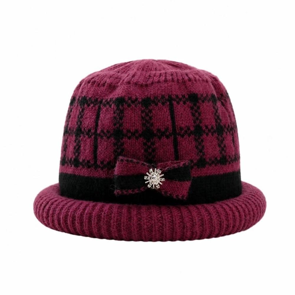 Thickened Knitted Woolen Hat Cold-proof Ear Protection Hat Fashion Dome Bow Bucket Cap Winter