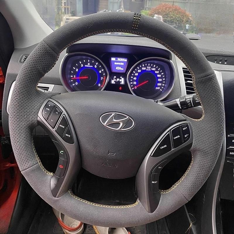 Hand-Stitched Non-Slip Durable Suede Car Steering Wheel Cover For Hyundai Elantra Avante I30 2012-2016