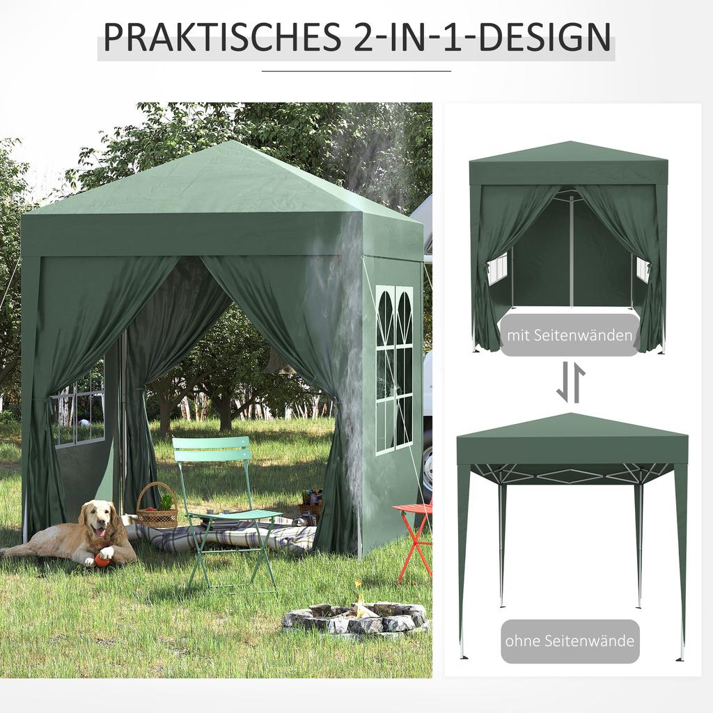 2x2m Pop-Up Gazebo, with Curtain Walls and Windows, Green