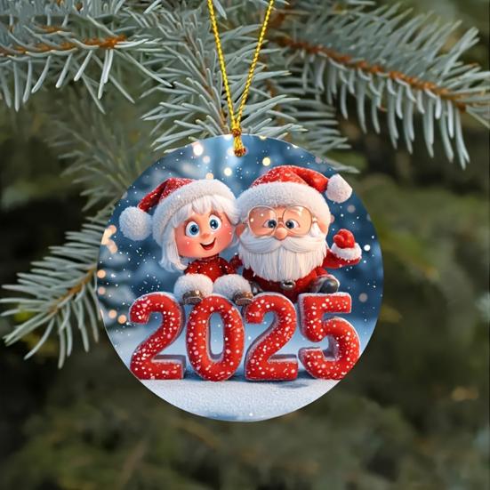 Santa Claus Acrylic Pendant with Lanyard Easy To Hang Adorable Christmas Tree Decoration Hanging Ornament Holiday Gift