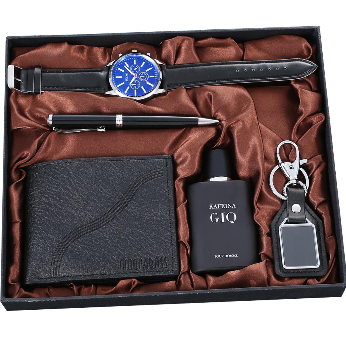 

Мужские часы J, подарочный набор + кошелек-ручка, брелок для парфюмерии + деловой ремень, корпус кварцевых часов