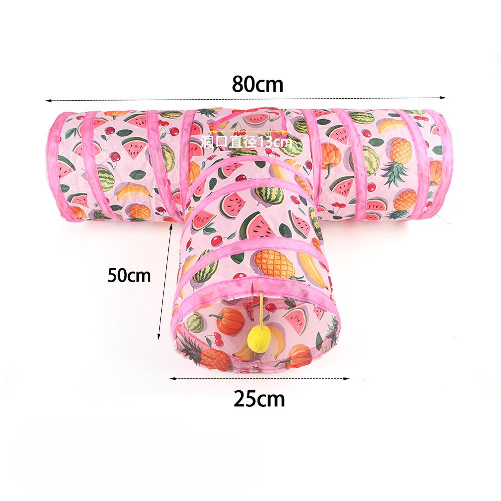 Foldable Long/Square Cat Tunnel Toy Summer Fruit Print Interactive Cat Tunnel with Rolling Ball Fun Pet Playground Cubes