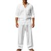 2025 American Style Men's Linen Beach Set: Casual, Breathable Long Sleeve Shirt & Pants