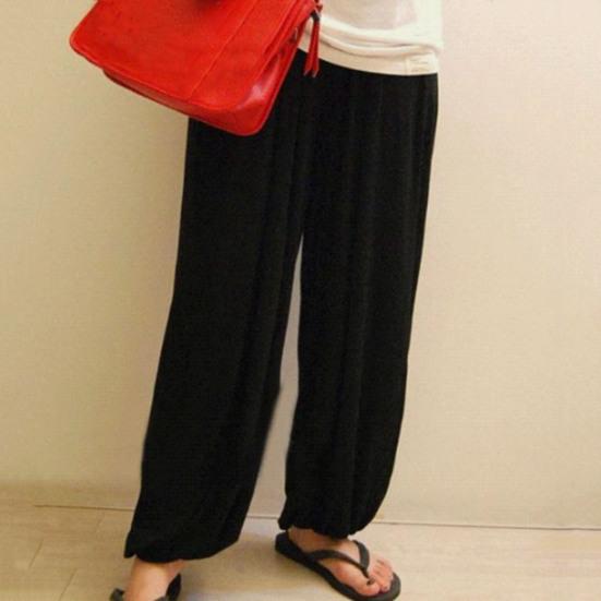 Men Pants Solid Color Elastic Waist Modal Casual Spring Trousers for Daily Wear