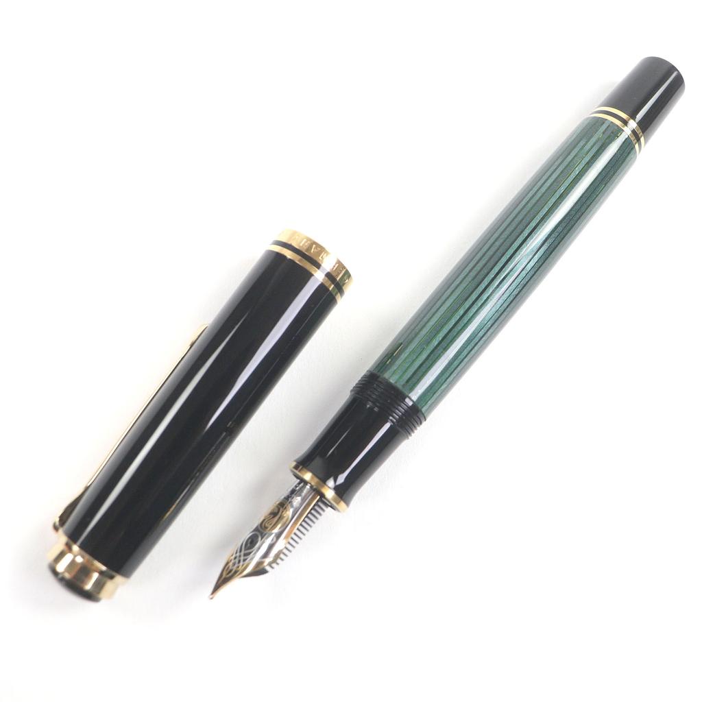Excellent PERIKAN fountain pen Souverene M800 Cap type Green Stripe 18K mens Used