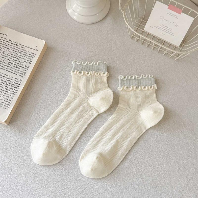 Summer Lightweight Ankle-length Ballet-style Mesh Open-weave Earflap Pile Socks, Sweet Socks Made of Pure Cotton