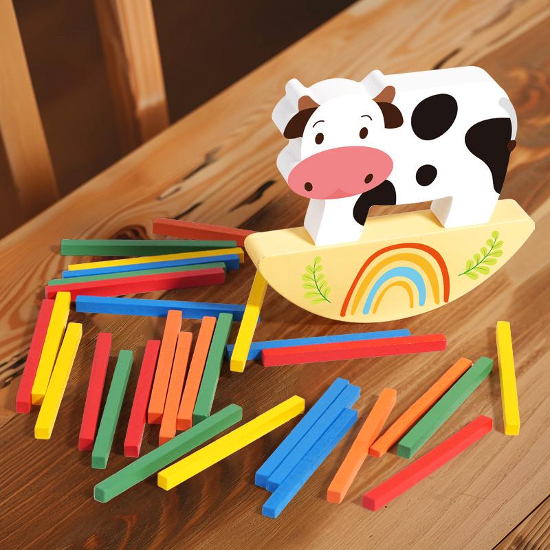 Children's Wooden Cow Balance Stick Game - Early Education Hand-Eye Coordination Puzzle Toy