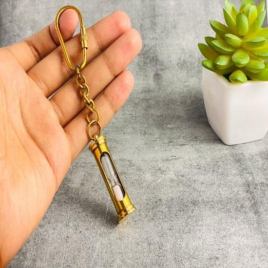 Functional Sand Timer Keychain Hourglass Brass Steampunk For Halloween, Perfect Gift for Friends