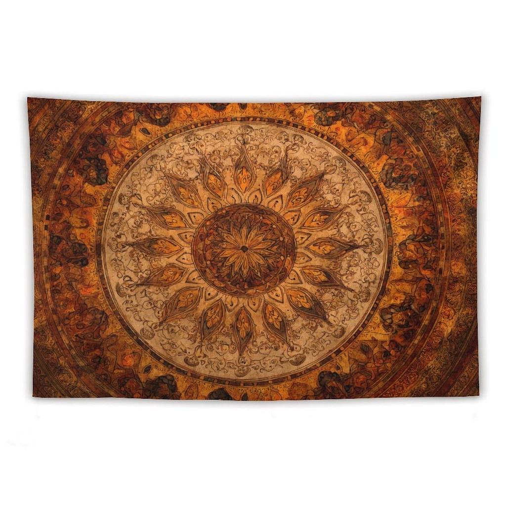 Retro Sun Mandala Tapestry Bohemian Orange Brown Pattern Background Bohemian Atmosphere Room Decoration