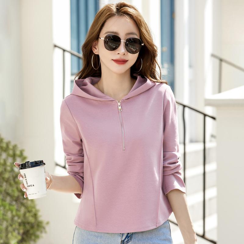 Solid Color Casual Hooded Half-Zip Long Sleeve Daily Commute Sweatshirt S розовый