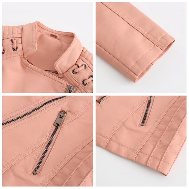 Stylish Women Faux Leather Moto Jacket Retro Lacing Detail PU Biker Coat Casual Zip Up Outerwear Slim Fit Short Classic Plus Size S-4XL