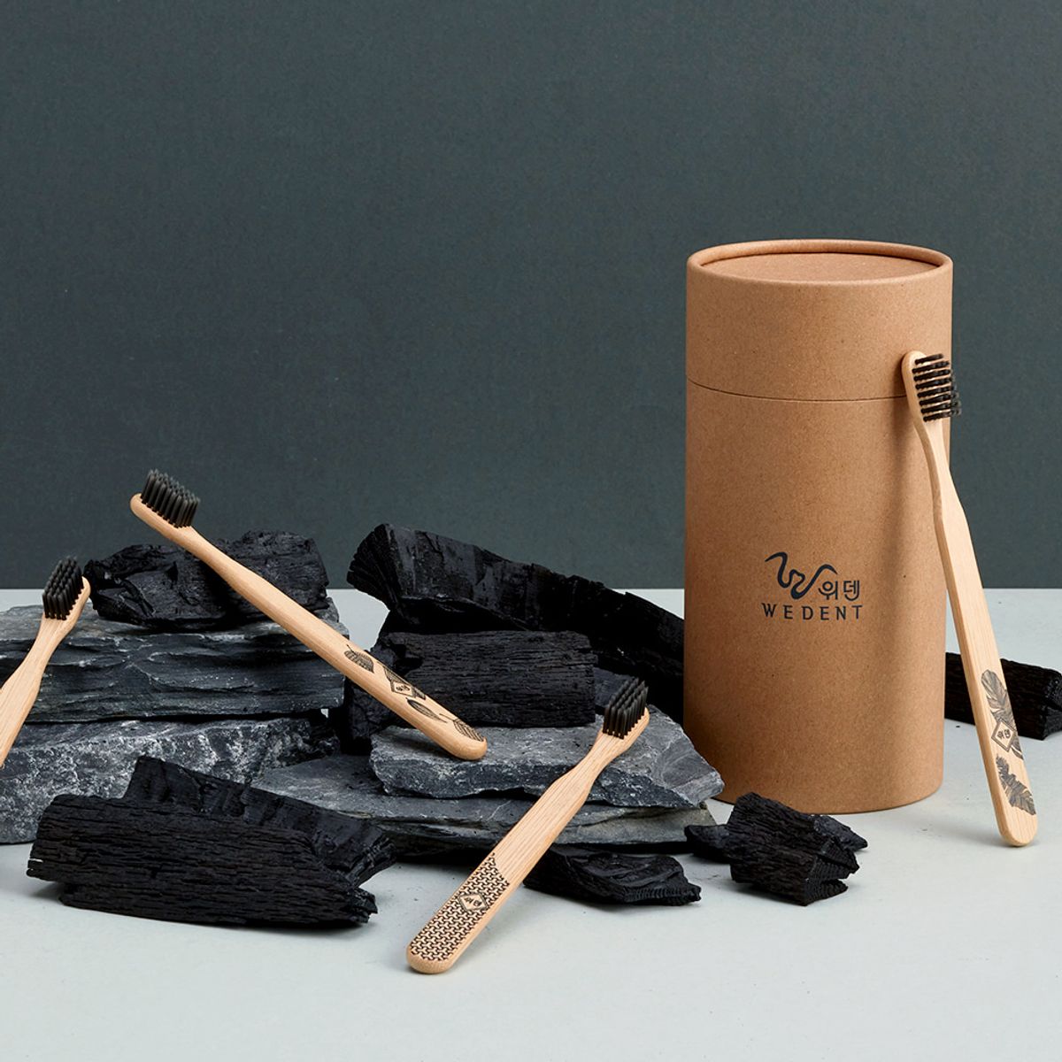 [Monthly Pack] 12-Pack Bamboo Toothbrush (All Fine Bristle) + 2 Stainless Steel Toothbrush Holders Natural