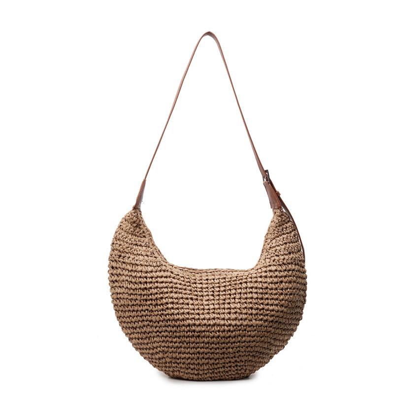 Simple Solid Color Dumpling Shaped Women Casual Shoulder Woven Crossbody Bag For Summer Beach Casual Wear
