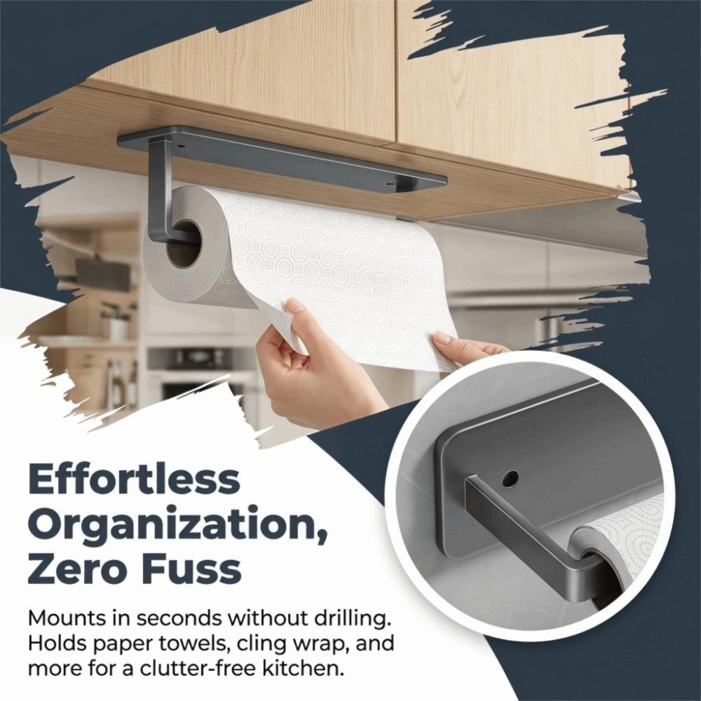 Iron Paper Towel Holder Gray Tissue Roll Holder Durable Kitchen Towel Rack Space Saving