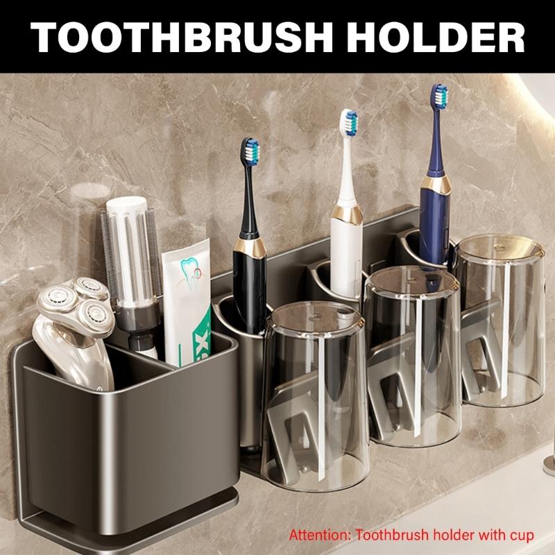 Aluminum Electric Toothbrush Rack with 2 Cups Space Saving & Easy Installs Toothbrush & Cup Holder Not Drilling Required