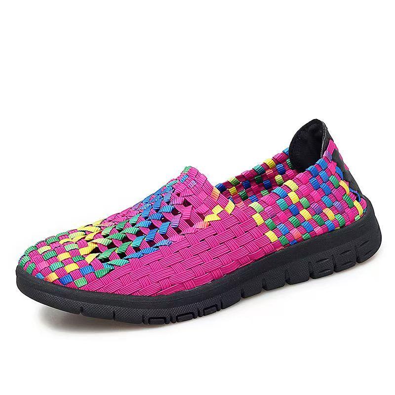 Donna Nuova Taglia Grande Sneakers Casual Tessute a Mano Primavera Estate Suola Morbida Antiscivolo Slip-On Poco Profondo Punta Tonda Suola Piatta Scarpe da Passeggio