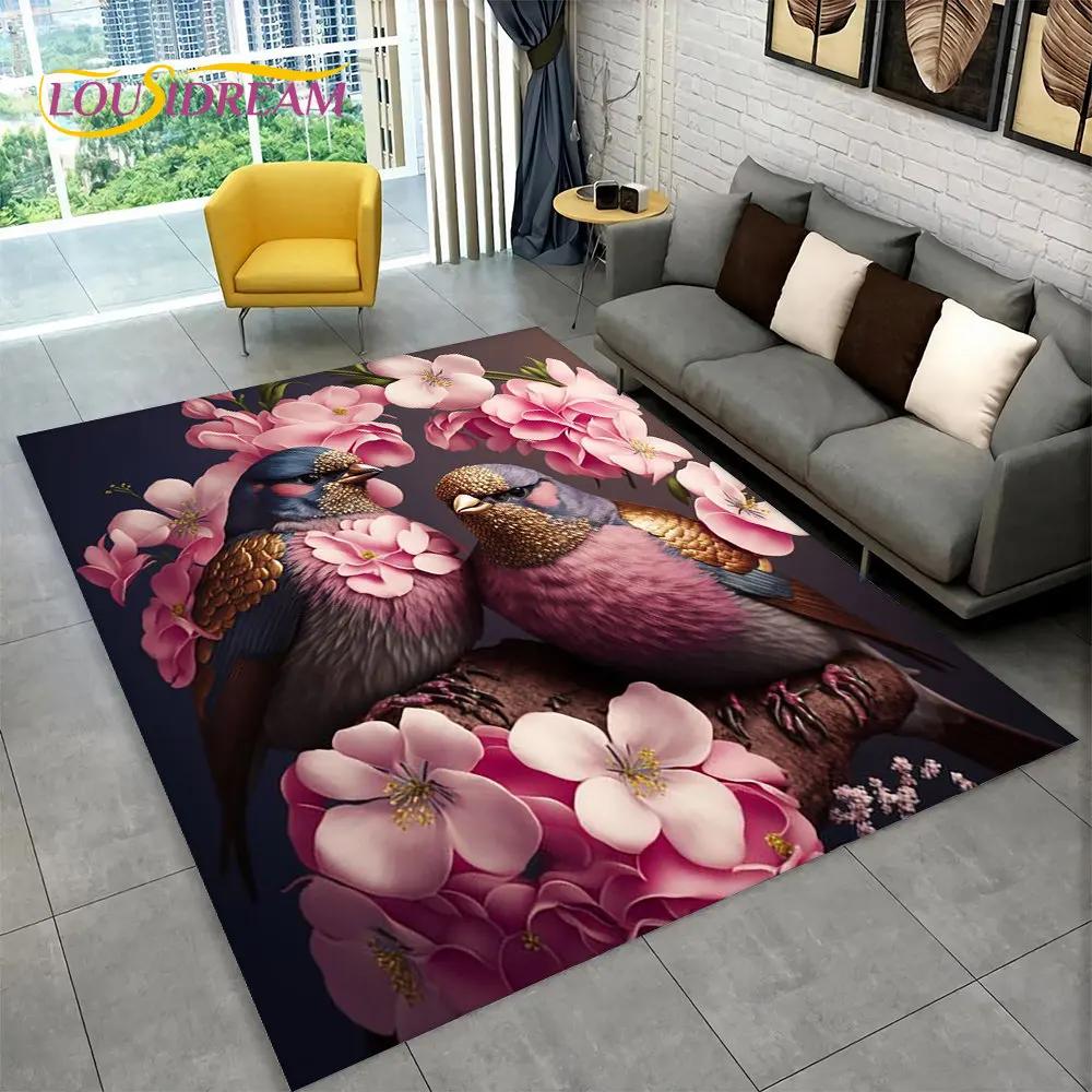 Exquisiter 3D-Teppich mit Vogel- und Blumenmotiv, Teppich für Zuhause, Wohnzimmer, Schlafzimmer, Sofa, Fußmatte, Küchendekoration, rutschfeste Bodenmatte