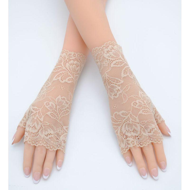 New Arrival Lace Half Finger Gloves Women's Thin Summer Silk Ice Short Sun Protection Driving Non Slip Elastic Fingerless Gloves Bridal Gloves